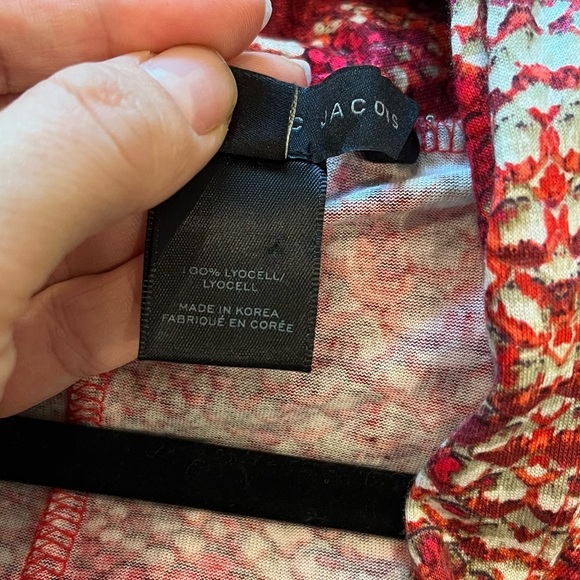 Marc By Marc Jacobs Red and Tan Short Sleeve Wrap Blouse Top Size w/Pickets M/L - Picture 8 of 8